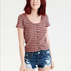 American eagle striped ribbed button up shirt